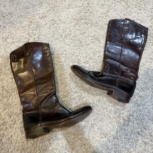 Frye Melissa Button Boots Womens Size 8 Brown Leather Mid Calf Pull On Boots